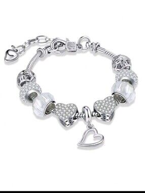 Versatile Women's Heart Pendant Heart Rhinestone Inlaid Beaded Bracelet